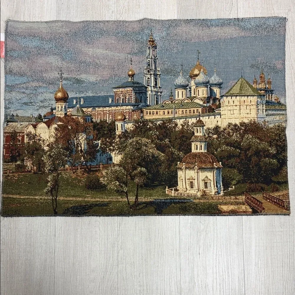 Lavra Russian Tapestry Wall Hanging Scenic Monastery Textile Art Panel